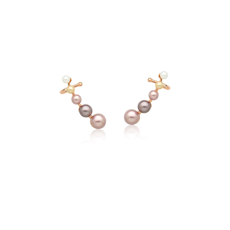 Brinco Ouro Rose Ear Cuff Cinco Pérolas Crescentes