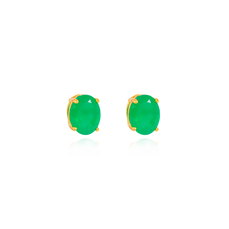 Brinco Ouro Oval Cristal Jade Verde Galeria