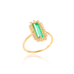 Anel Cristal Verde Jade Retângulo Ouro