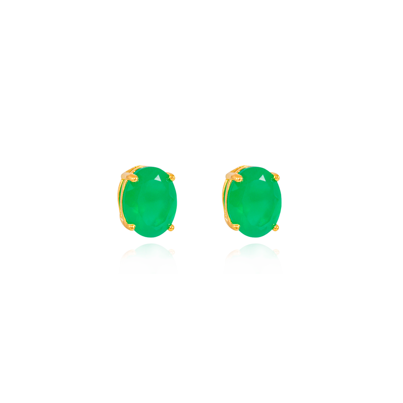 Brinco Ouro Oval Cristal Jade Verde Galeria Be Trendy