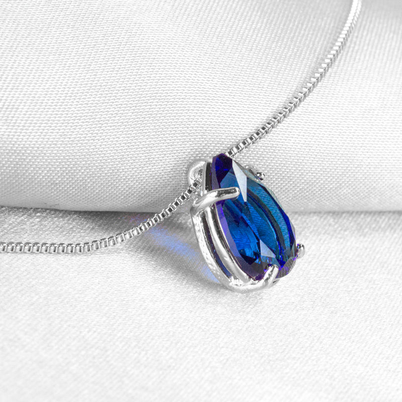Colar Gota Cristal Azul Safira Galeria Ródio Be Trendy